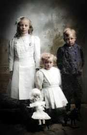 3 Children posing 1900's colorized